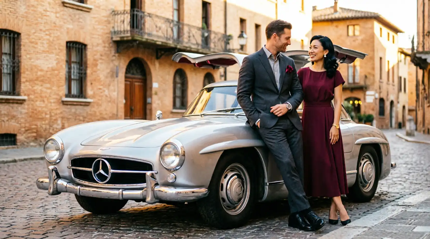 Elegantes Paar neben einem klassischen Retro-Automobil